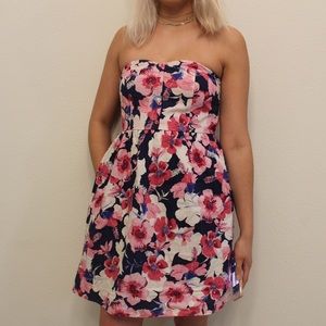 Pink Floral Strapless Dress